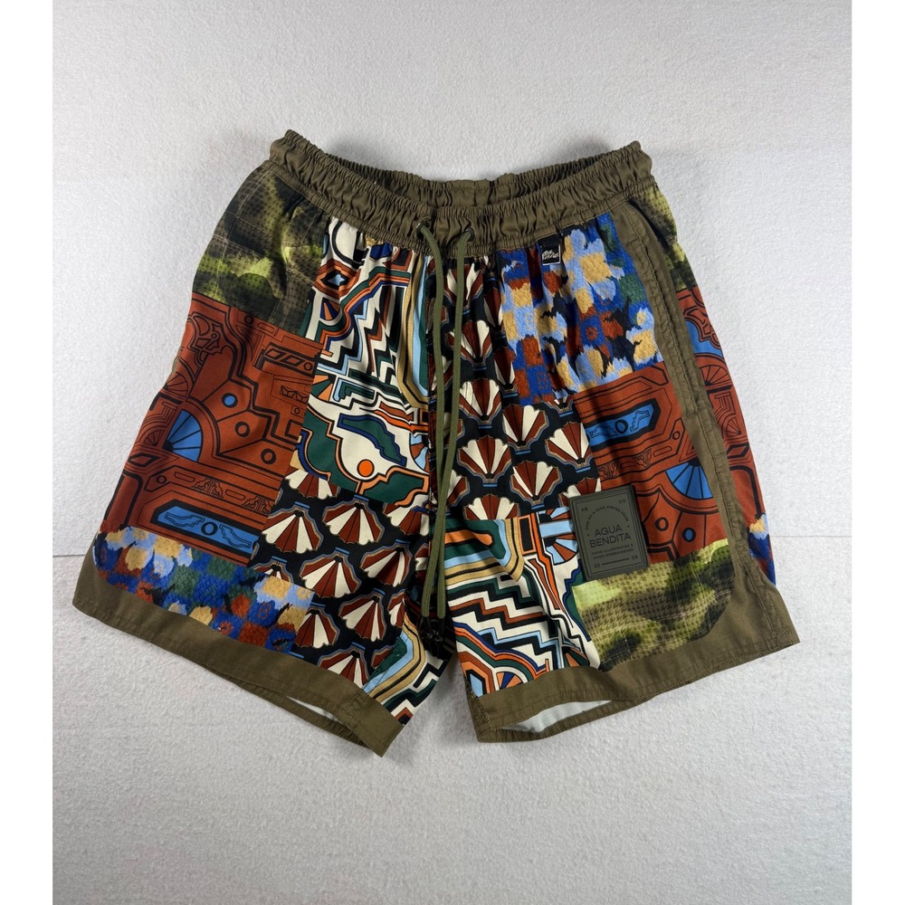 Agua Bendita Patchwork Swim Shorts Mens Geometric Hand Illustrated Board Shorts